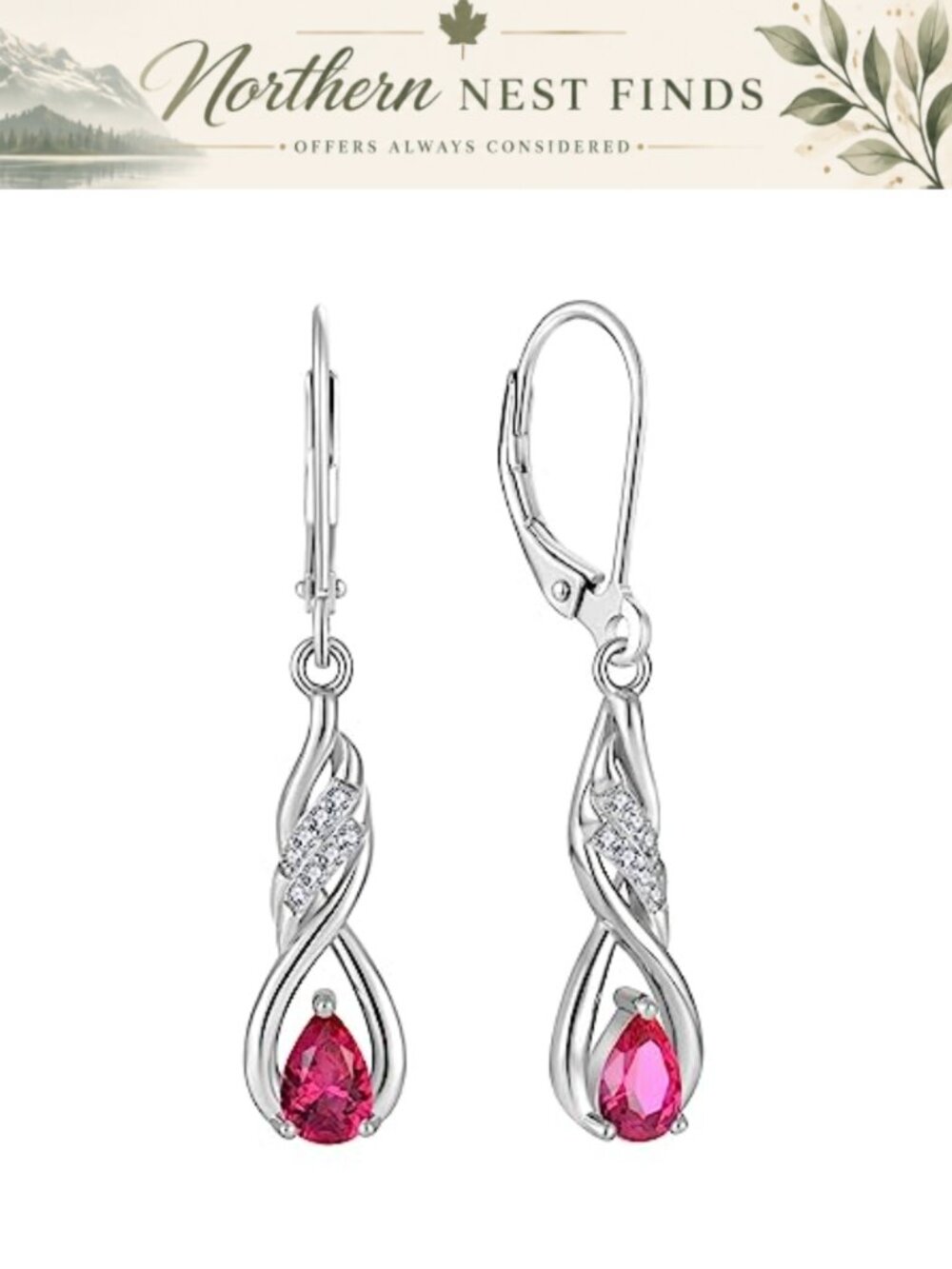 Sterling Silver Birthstone Infinity Leverback Drop Dangle Earrings 4x6mm Cubic